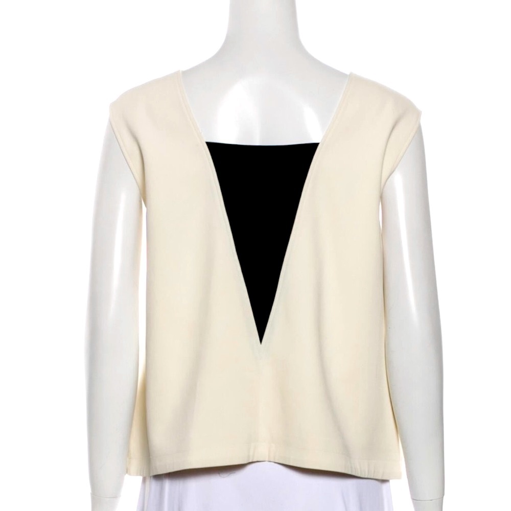 Rag & Bone V-Neck Sleeveless Top Cream with Black Back Accent Sz L